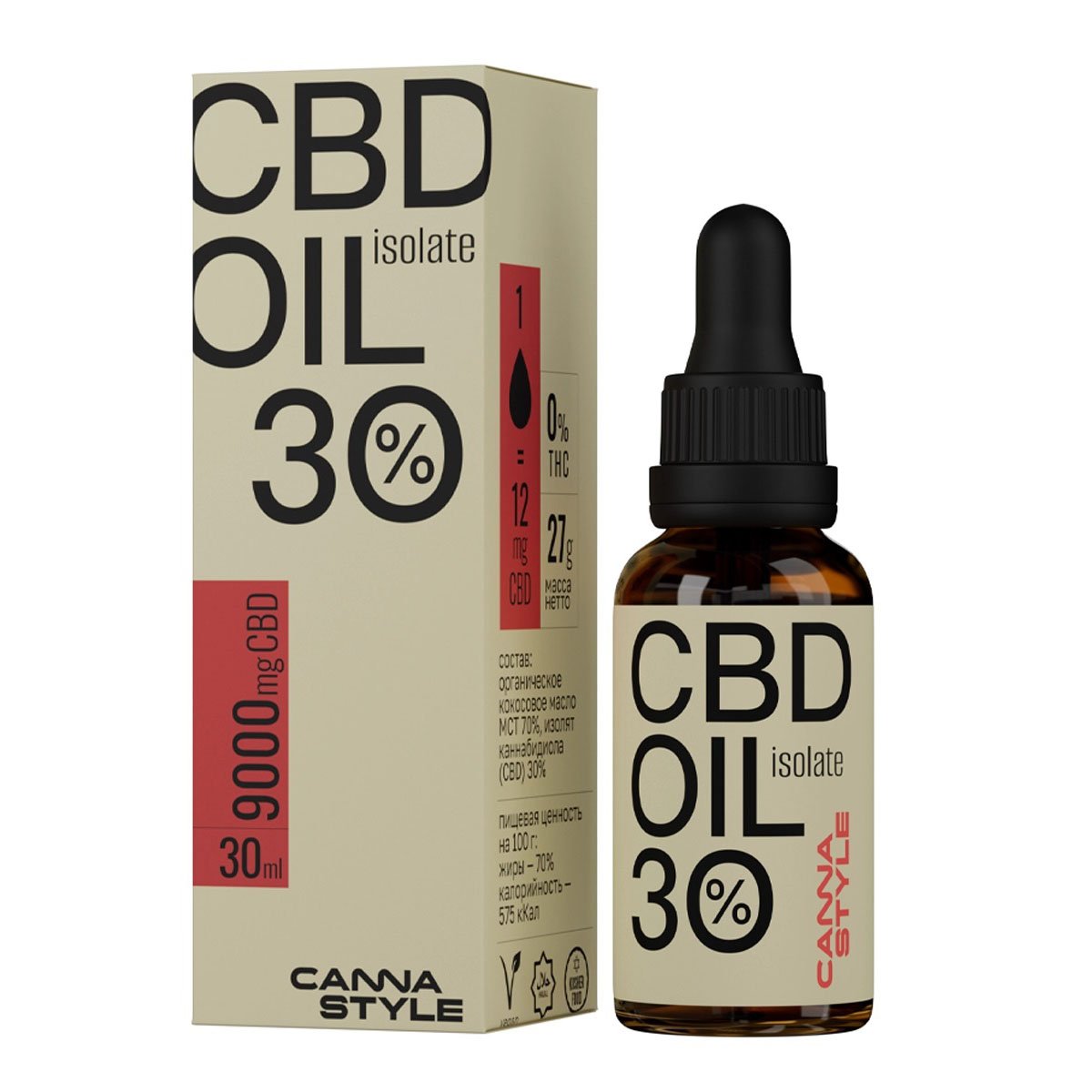 Масло СannaStyle Natural КБД Изолят 30% 9000 мг 30 мл
